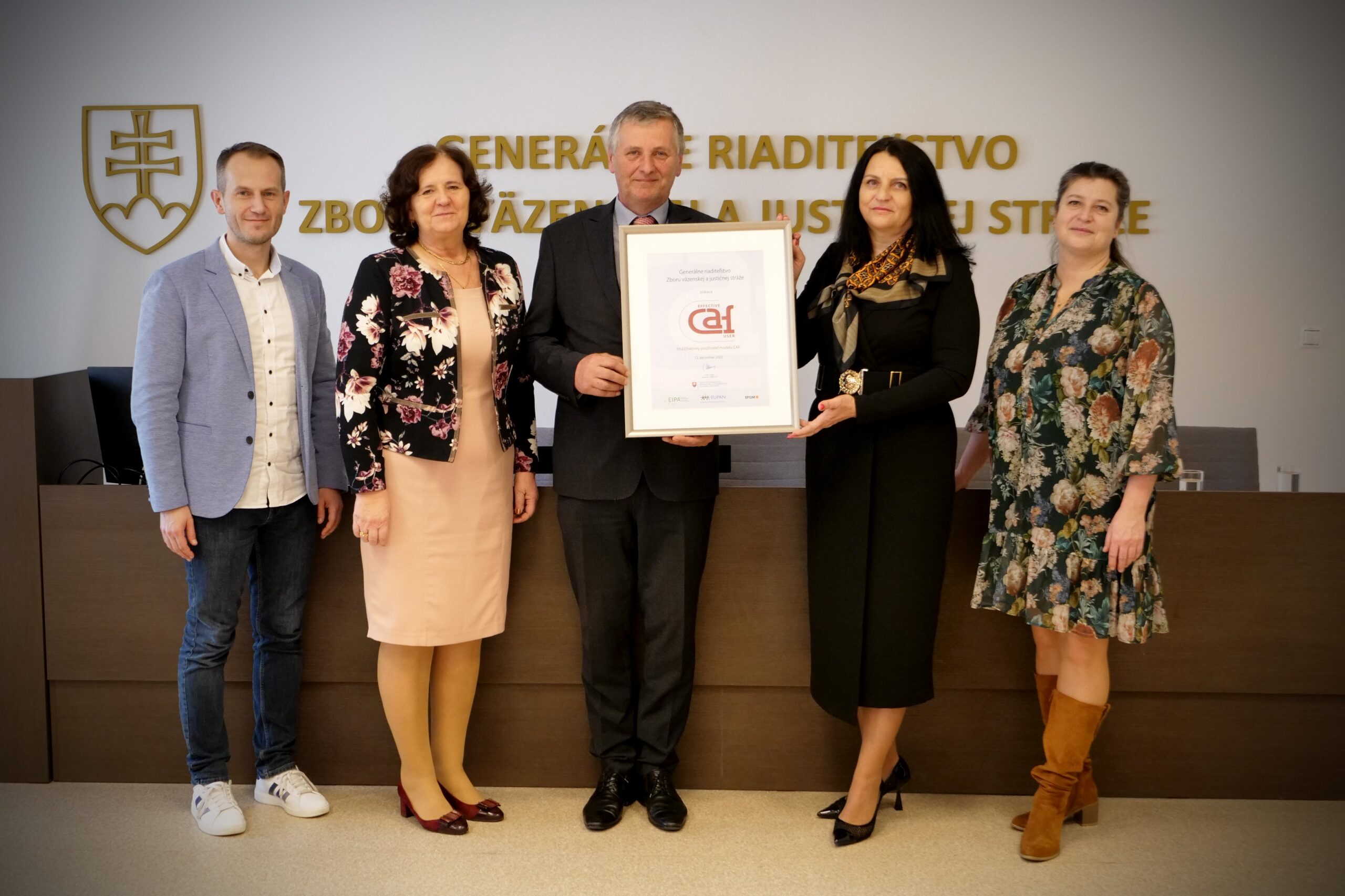 Generálne riaditeľstvo Zboru väzenskej a justičnej stráže získalo titul Efektívny používateľ modelu CAF